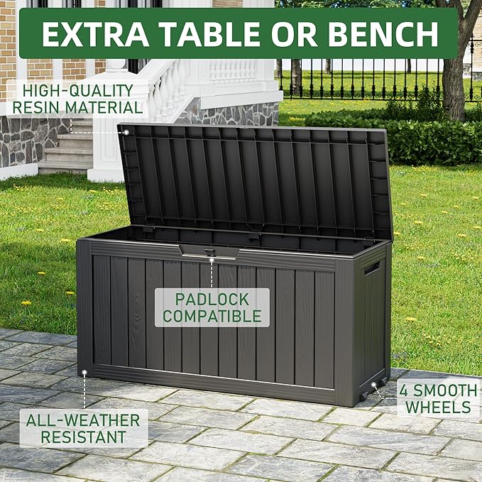 NUNU LAB Outdoor Storage Box, 80 Gallon Large Resin Sturdy Deck Box, Backyard - Image 3