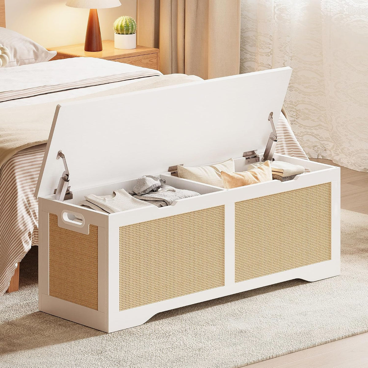 likimio 47.2-inch rattan storage bench with safety hinges, main product view