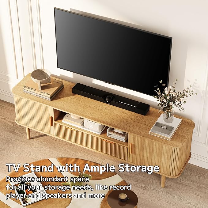 DAMCROP 62.4 Inch Fluted TV Stand, Modern Media Console Table - Image 4
