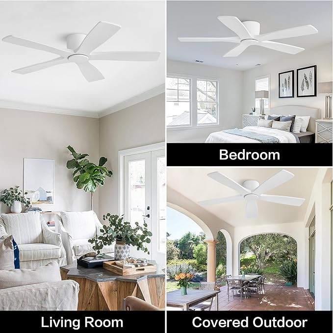 WINGBO 48" Flush Mount DC Ceiling Fans Without Lights, 5 Carved Solid Wood - Image 9