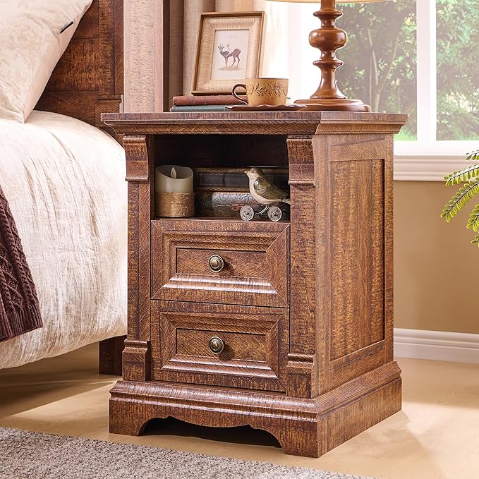 Farmhouse Nightstand with Charging Station, Wooden Sofa Table w/Roman Column - Image 7
