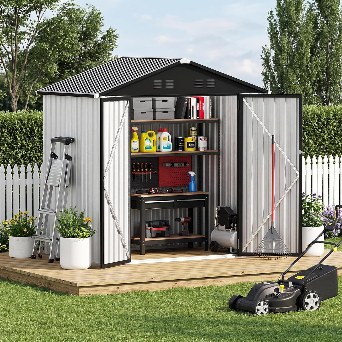 4 ft outdoor storage shed, waterproof metal garden, main product view