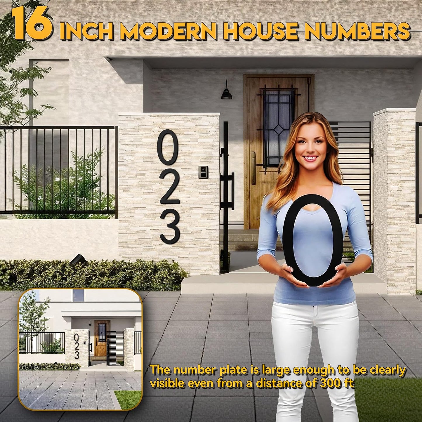 15 Inch House Numbers for Outside, Extra Large Address Numbers for House, Large Modern Floating House Numbers, Big Metal Numbers for House Outdoor, Matte Black Steel 15'' Address Number 0 (0123456789)