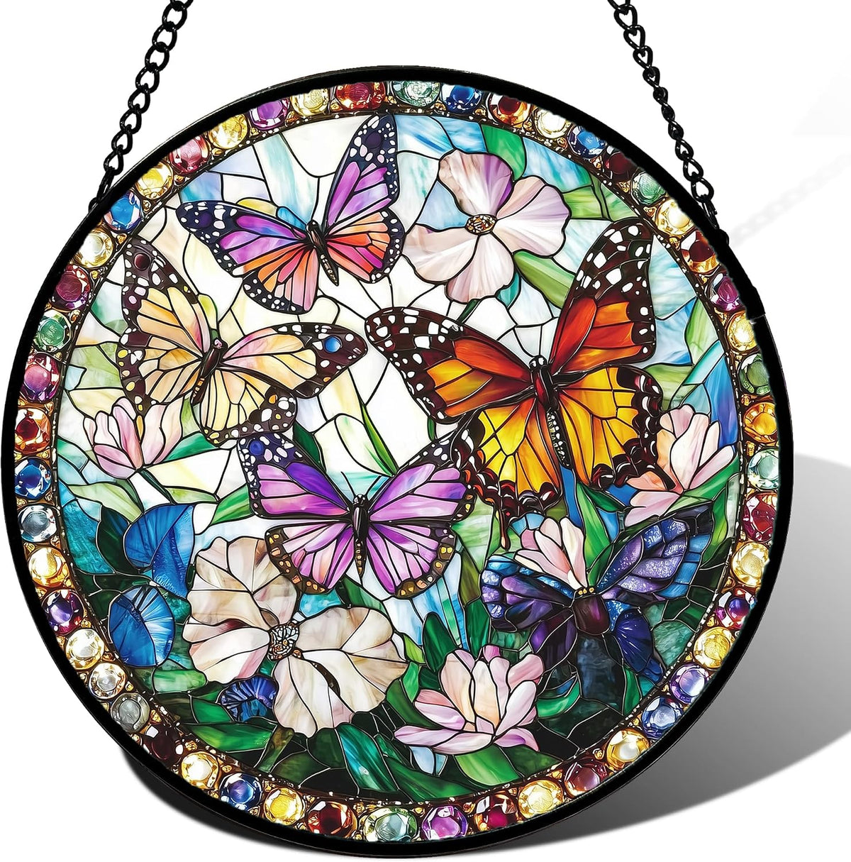 DASTOLL Stained Glass Window Hanging, Colorful Butterfly Suncatcher