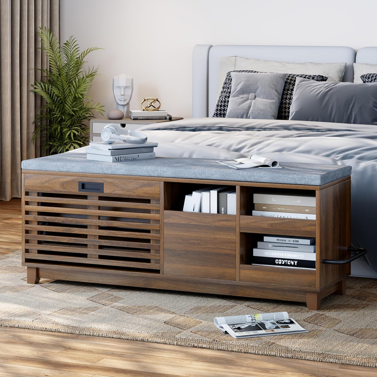 loomie 47.2" shoe storage bench with flip drawer, front angle view