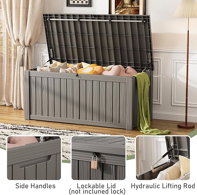 Outdoor Storage Box, 120 Gallon Deck Box, Resin Waterproof Outside Storage Bench - Image 6