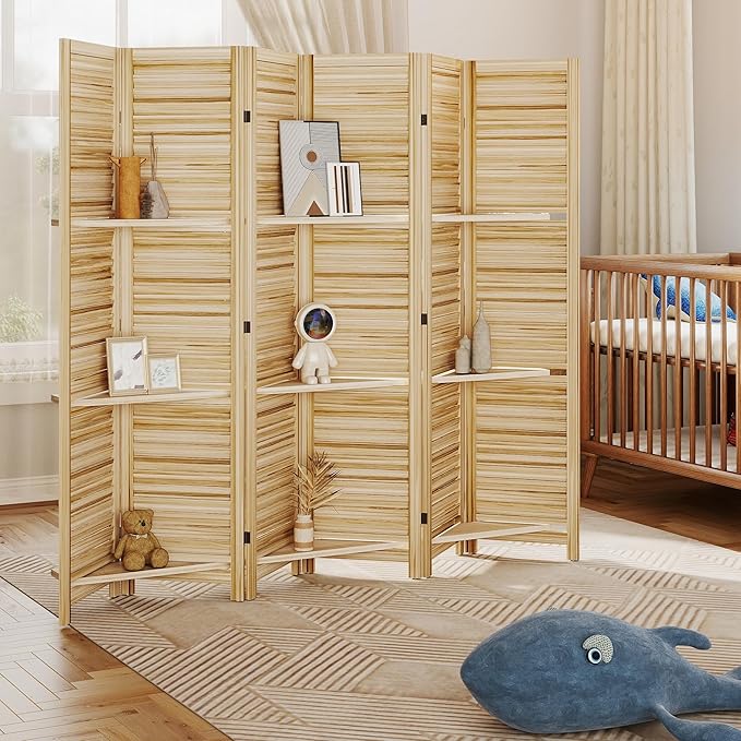 HOMCOM Room Divider, 6 Panel 67" Tall Wood Privacy Screen - Image 9