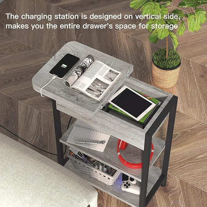 LIDYUK End Table with Charging Station, Flip Top Side Table with USB Ports and - Image 4