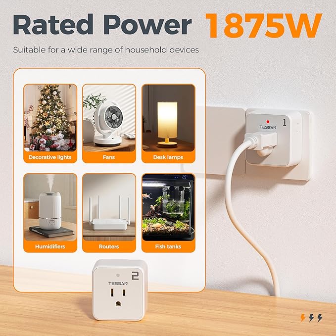 Remote Control Outlet Plug, TESSAN Wireless Light Switch Kit 100ft RF Range - Image 3