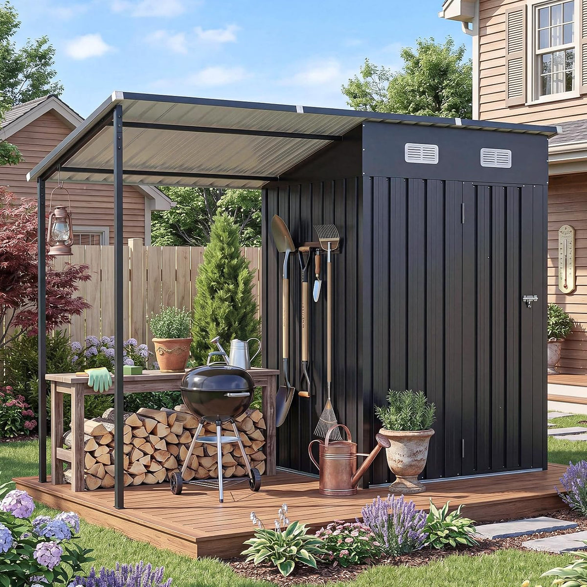 5x3ft outdoor storage shed & hardtop gazebo combo, main product view