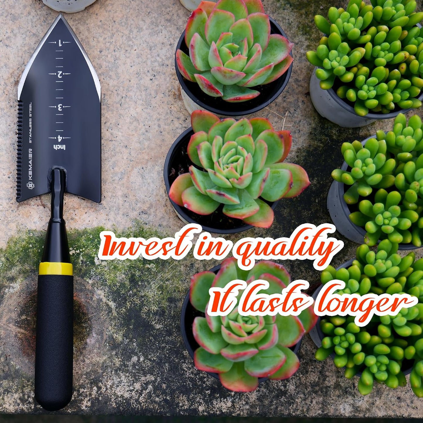 Kemaier Heavy Duty Gardening Hand Trowel - Stainless Steel Tool | Sharp Weeding, Serrated Cutting, Measured Planting, The Shovel Pros Actually Rely On