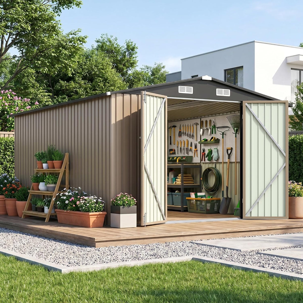 patiowell 10x12 ft outdoor storage shed, brown, main product view