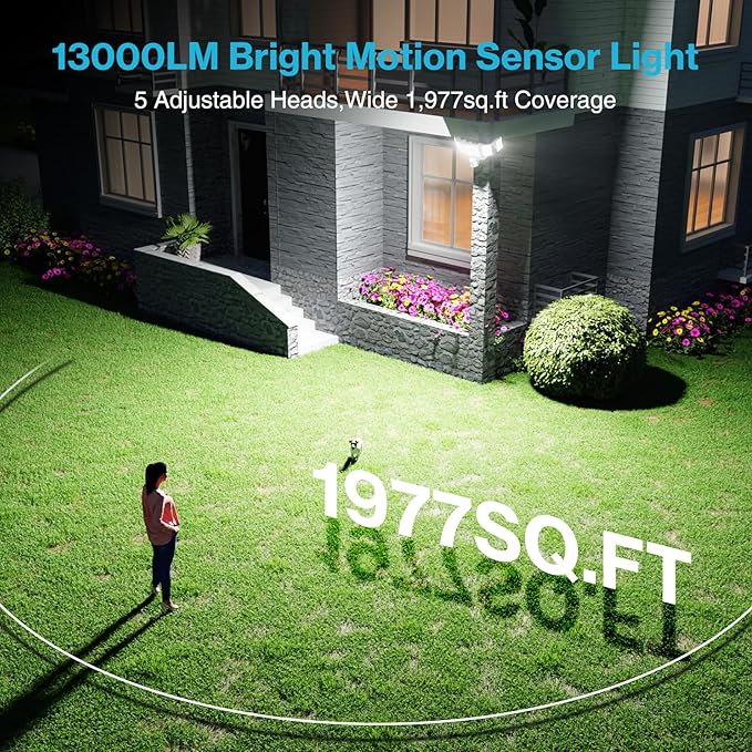 Olafus 130W Motion Sensor Outdoor Lights, 13000LM 6500K Daylight Flood Lights - Image 2