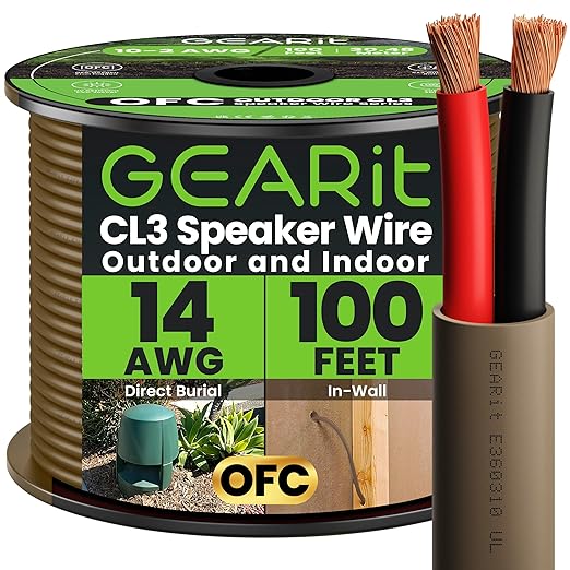 GEARit Outdoor Speaker Wire CL3 Rated, 14 Gauge Speaker Wire, Speaker Cable 100 by GEARit
