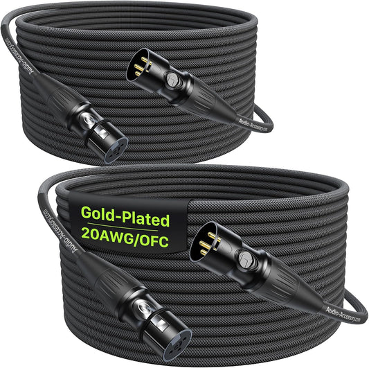 50ft XLR Cable 2 Pack, Professional Gold-Plated Rean Connectors from Neutrik