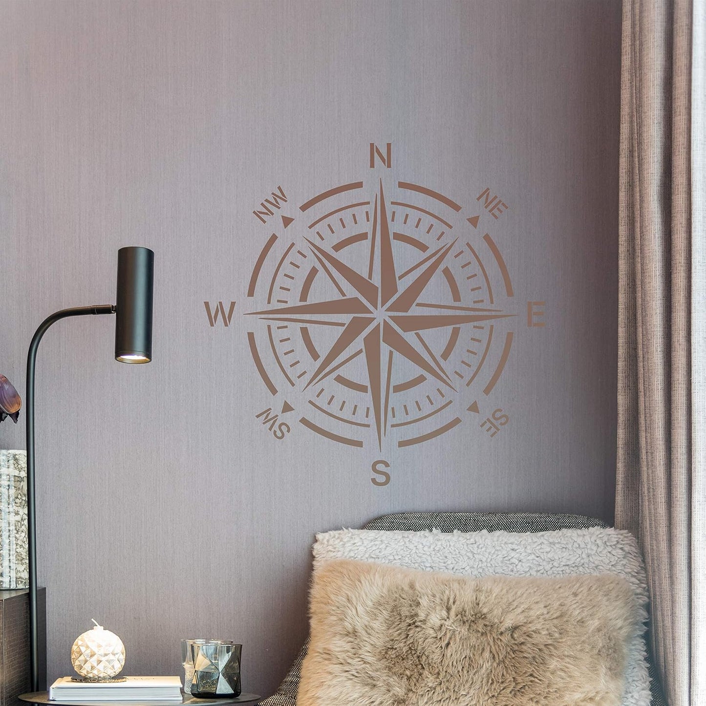 GSS Designs Compass Stencil Large 12x12 Inch Wall Stencil - Reusable Compass Rose Stencil for Painting on Wood Walls Concrete Floor - Mylar Stencil for Walls (SL-116)