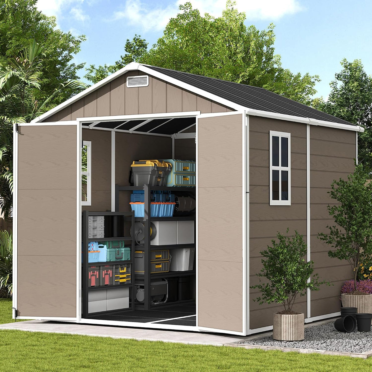 udpatio 8x8 ft resin storage shed, plastic outdoor, main product view