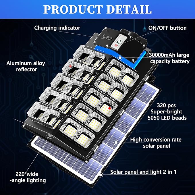 Gefolly SL-5200W Solar Street Lights Outdoor, 520000LM Commercial Parking Lot - Image 4