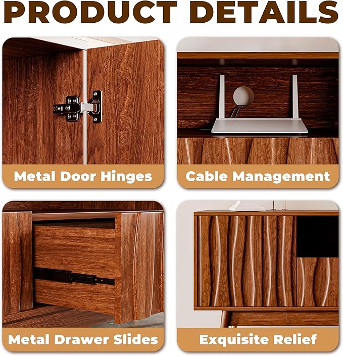 ATJafurn 55‘’ Brown Walnut Finish TV Stand - Image 8