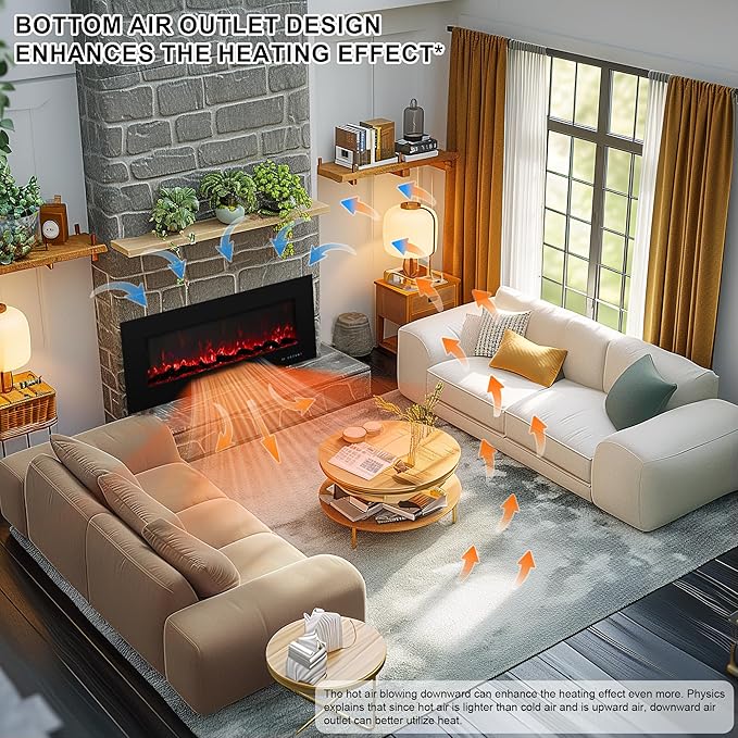 36" Electric Fireplace Inserts, Recessed & Wall Mounted Fireplace Heater - Image 8