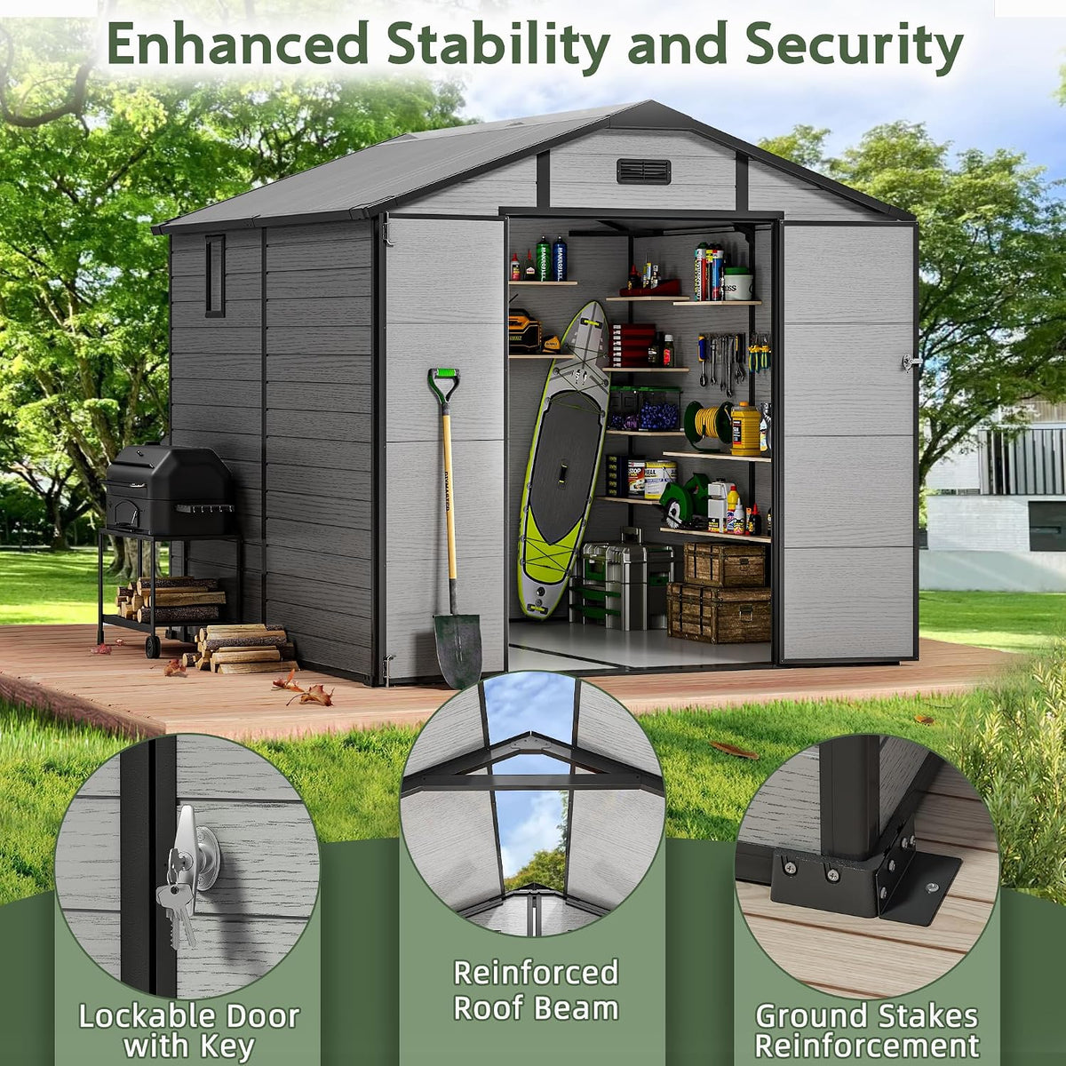 8x8 ft resin shed with floor & skylight, package contents
