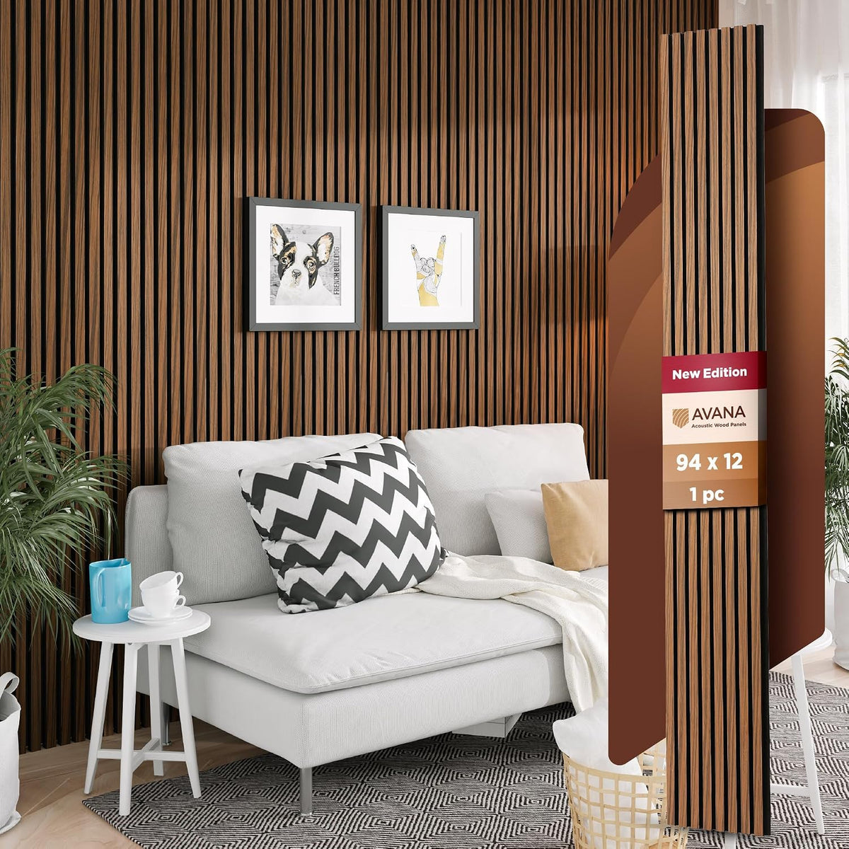 Avana Acoustic Wood Wall Panels – 94.4 X 12.6 Inch Walnut Acoustic Panels 1 PC