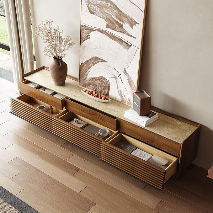 POVISON Fully-Assembled Mid Century Matte Sintered Stone TV Stand - Image 10