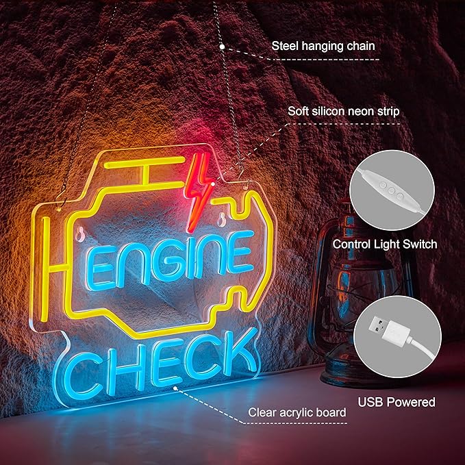 Check Engine Neon Sign for Garage Wall Decor Check Engine Neon Signs Car Auto - Image 4