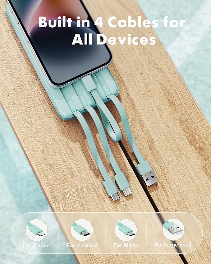 charmast Portable Charger with Built in Cables, Power Bank with Cords Wires - Image 2