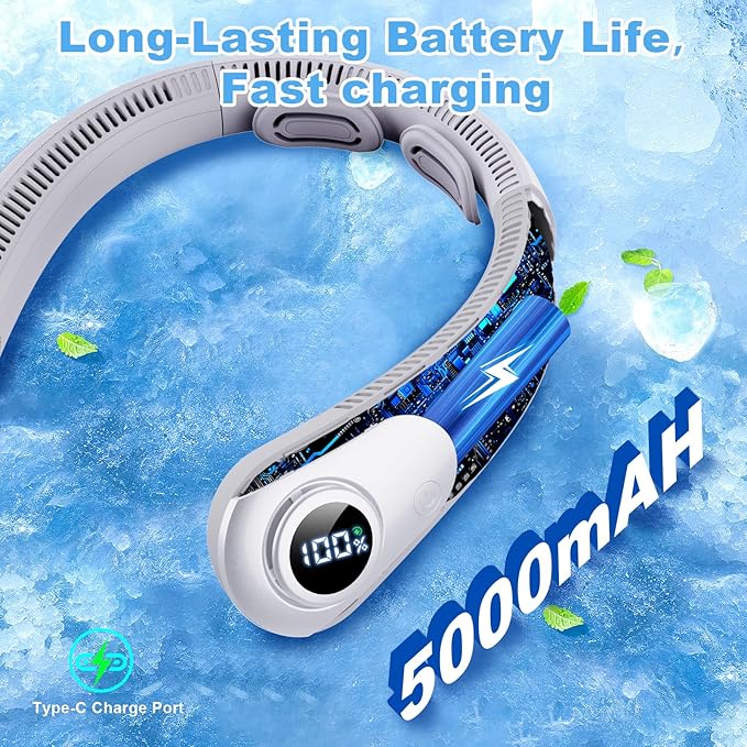 Portable Neck Fan that Blow Cold Air, LED Display, Rechargeable Hands-Free - Image 6