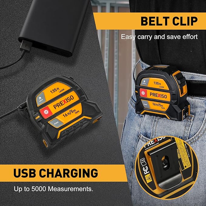 PREXISO 2-in-1 Laser Tape Measure, 135Ft Rechargeable Measurement Tool & 16Ft - Image 8