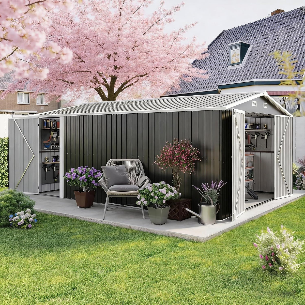 10x14 ft outdoor storage shed, large metal garden, main product view