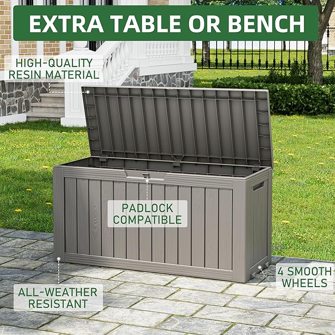 NUNU LAB Outdoor Storage Box, 80 Gallon Large Resin Sturdy Deck Box, Backyard - Image 4