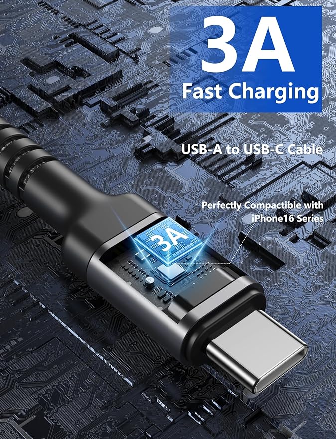 USB to USB C Cable 3A Fast Charging, USB A to USB C Charger Cord, Upgraded - Image 3