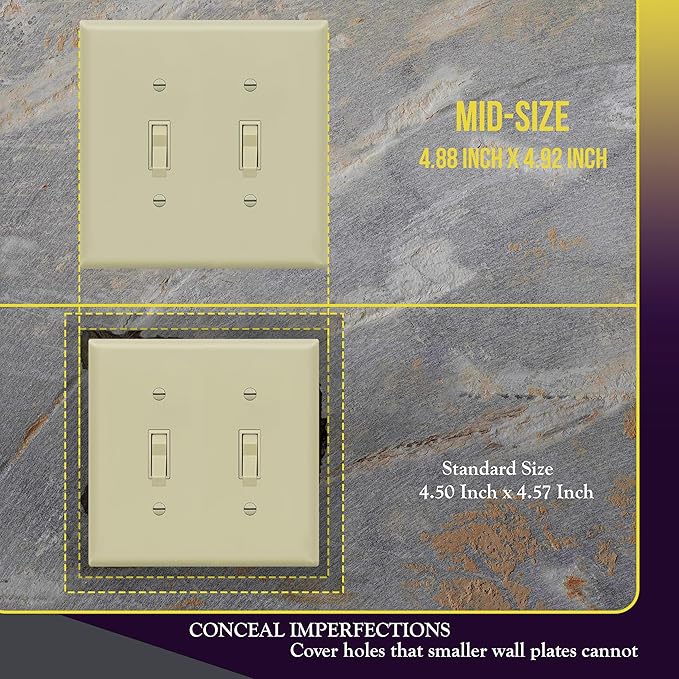 ENERLITES Toggle Light Switch Wall Plate, Gloss Finish, Midway Size 2-Gang - Image 2