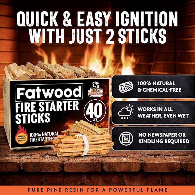 40lb Fatwood Fire Starter Sticks | 100% Natural Fire Starters - Image 2
