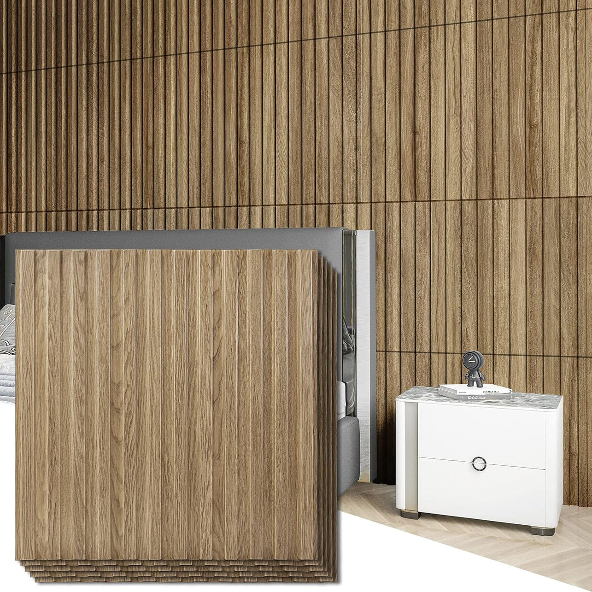 Art3d Slat Wall Panel, 3D Fluted Textured Panel 12-Tile 19.7 x 19.7in.