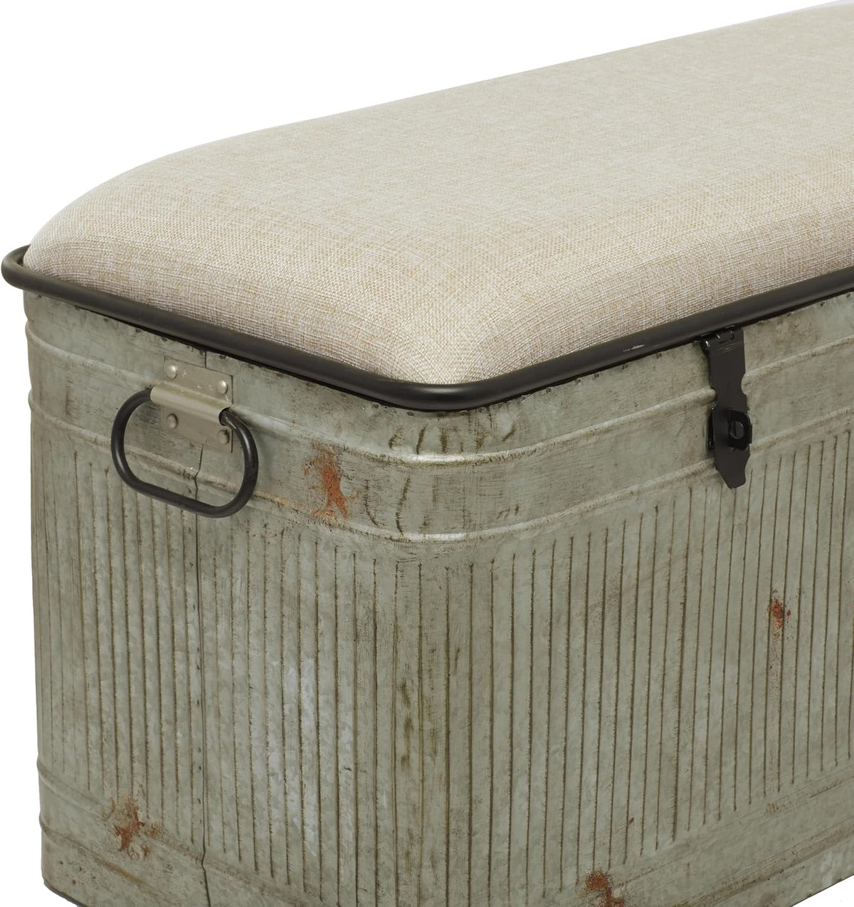 deco 79 metal room storage bench galvanized entryway shown in use