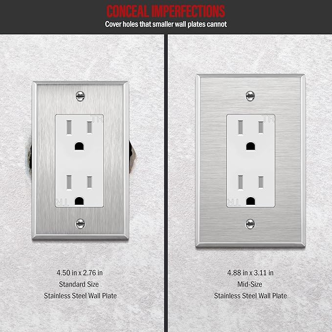 ENERLITES Decorator Switch or Outlet Metal Wall Plate, 430 Stainless Steel - Image 2