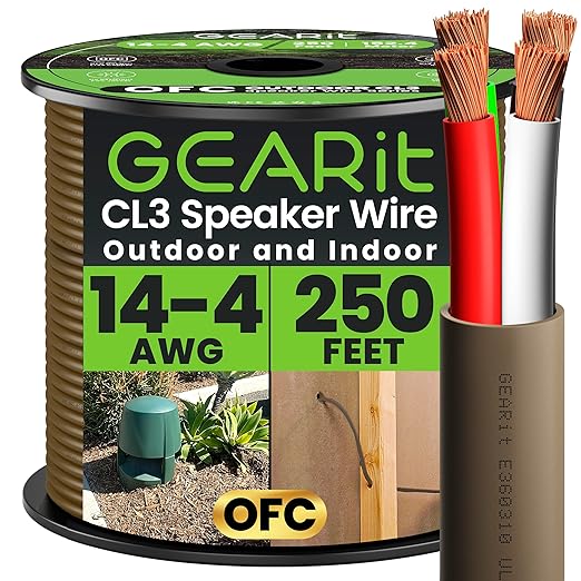 GEARit Outdoor Speaker Wire CL3 Rated, 14 Gauge Speaker Wire, Speaker Cable 250 by GEARit