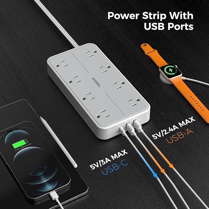 TESSAN Power Strip Surge Protector, Flat Plug Extension Cord - Image 4