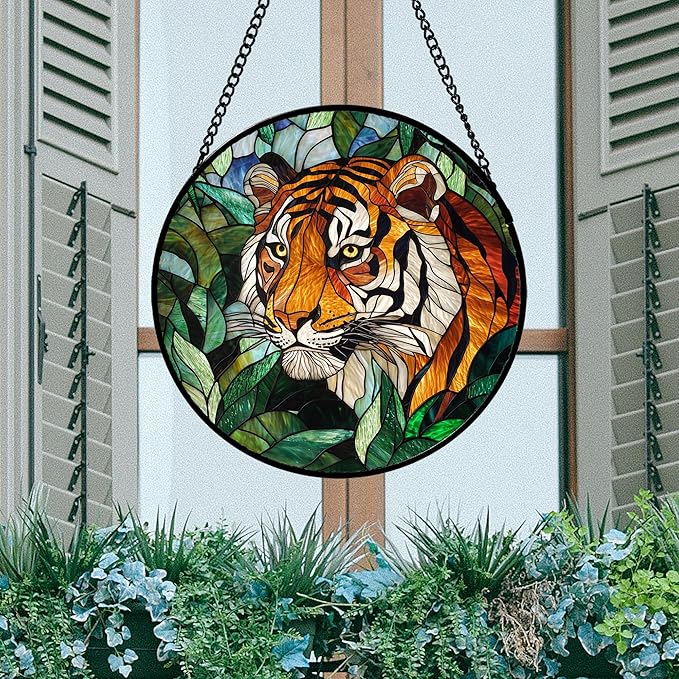 AMDERVEN Stained Glass Window Hanging, Fierce Tiger Sun Catcher - Image 3