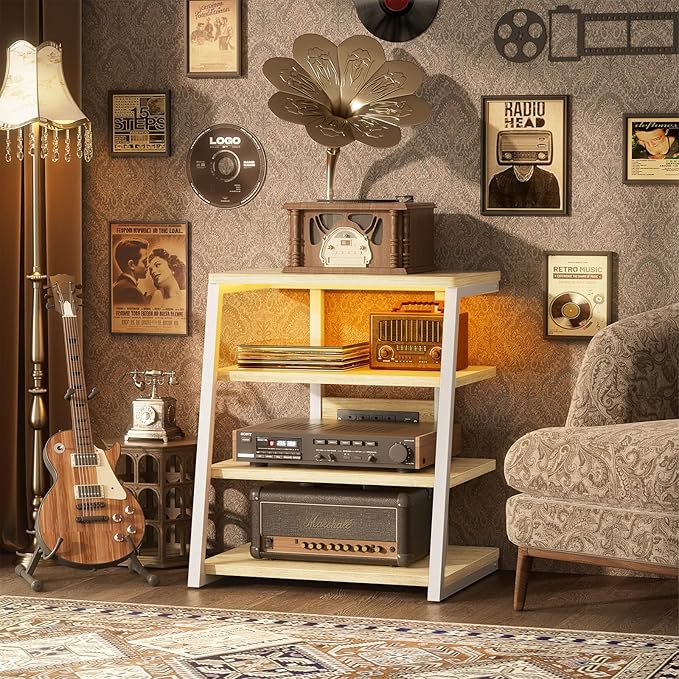 Besiost AV Media Stand with Outlets, Media Console with LED Lights, Stereo - Image 2