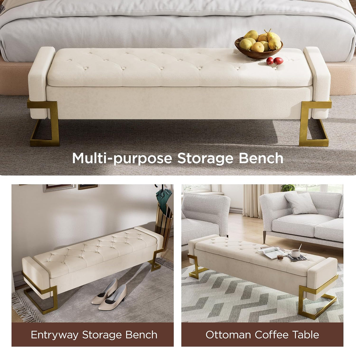 fivewillowise 65 inch bedroom storage bench,velvet end of showing dimensions