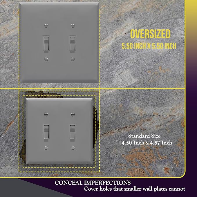 ENERLITES Jumbo Double Toggle Switch Cover, Two Gang Light Switch Wall Plate - Image 2