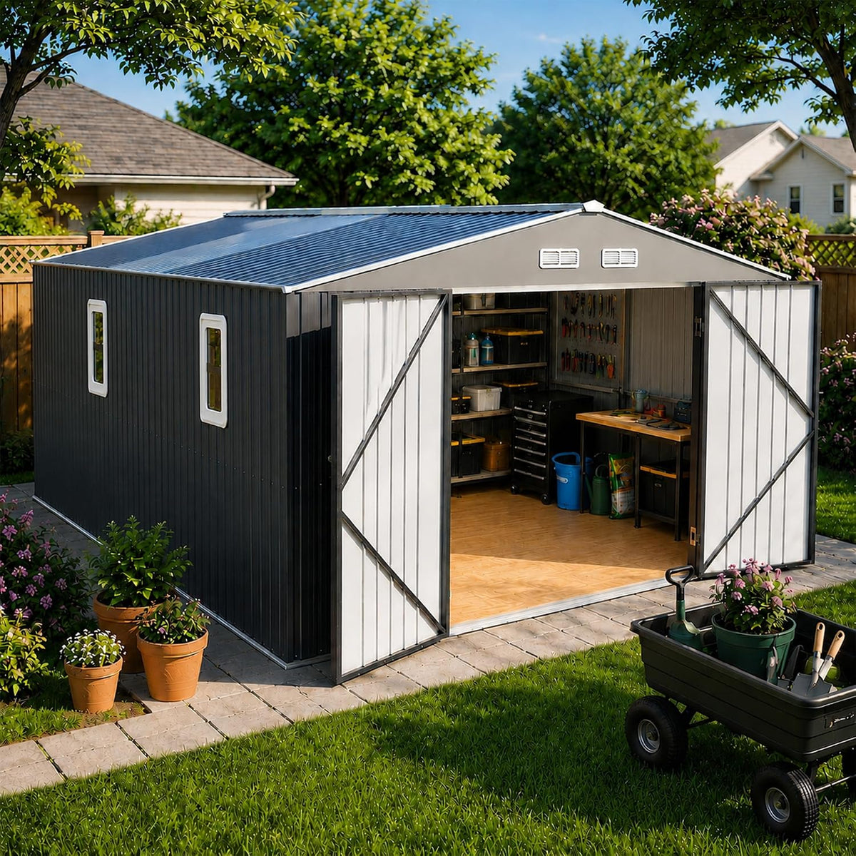 10x12 ft metal storage shed with window, lockable, main product view