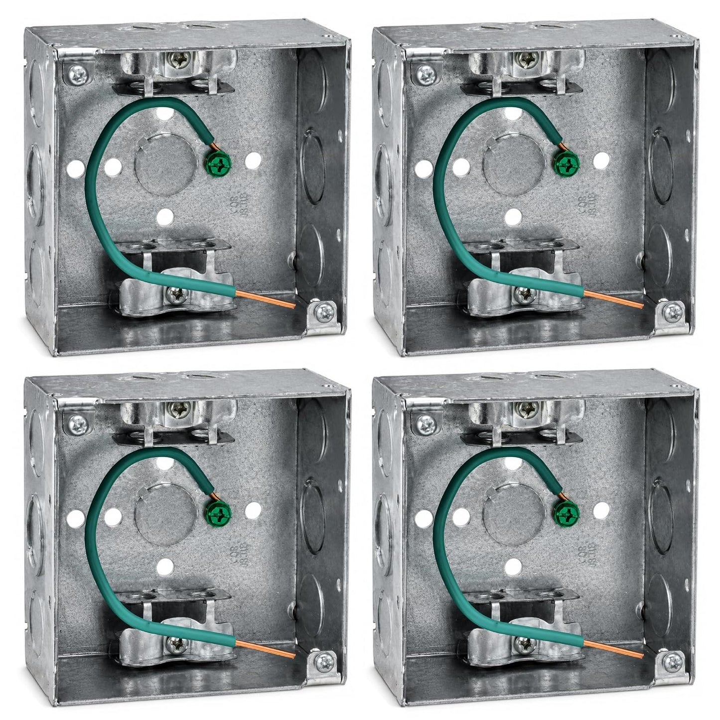 4" Square Welded Box 2-1/8" Deep 1/2" & 3/4" KO, MC Clamp, 10/32 Ground Screw, 7-1/2" Pig Tail – Made from Galvanized Steel OL-72737-4 (Pack of 4)