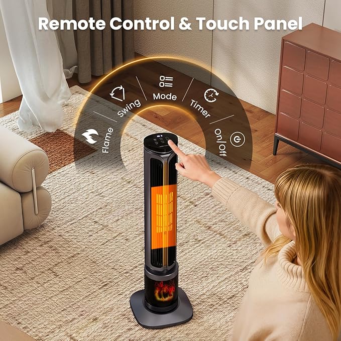 Zynkez 34.5" Space Heaters for Indoor Use Large Room, 1500W PTC Tower Fireplace - Image 3