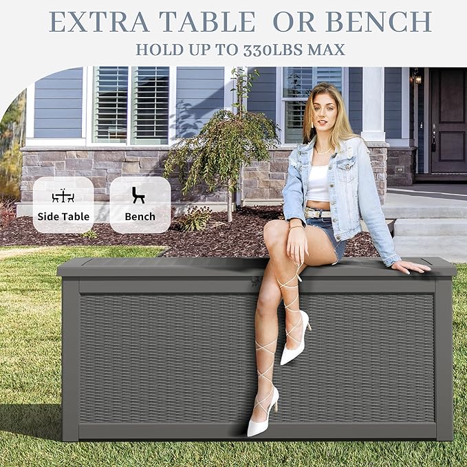 NUNU LAB 300 Gallon Outdoor Storage Box, Resin Large Sturdy Deck Box, Backyard - Image 2