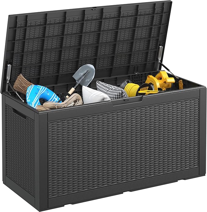 NUNU LAB 102 Gallon Large Waterproof Resin Deck Box, Lockable Outdoor Storage by NUNULAB